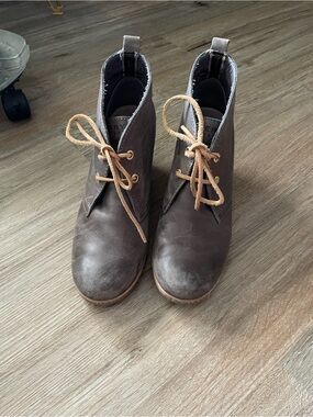 Sperry, 8.5, Grey Leather, Lace-Up Ankle Boots w Wedge Heel